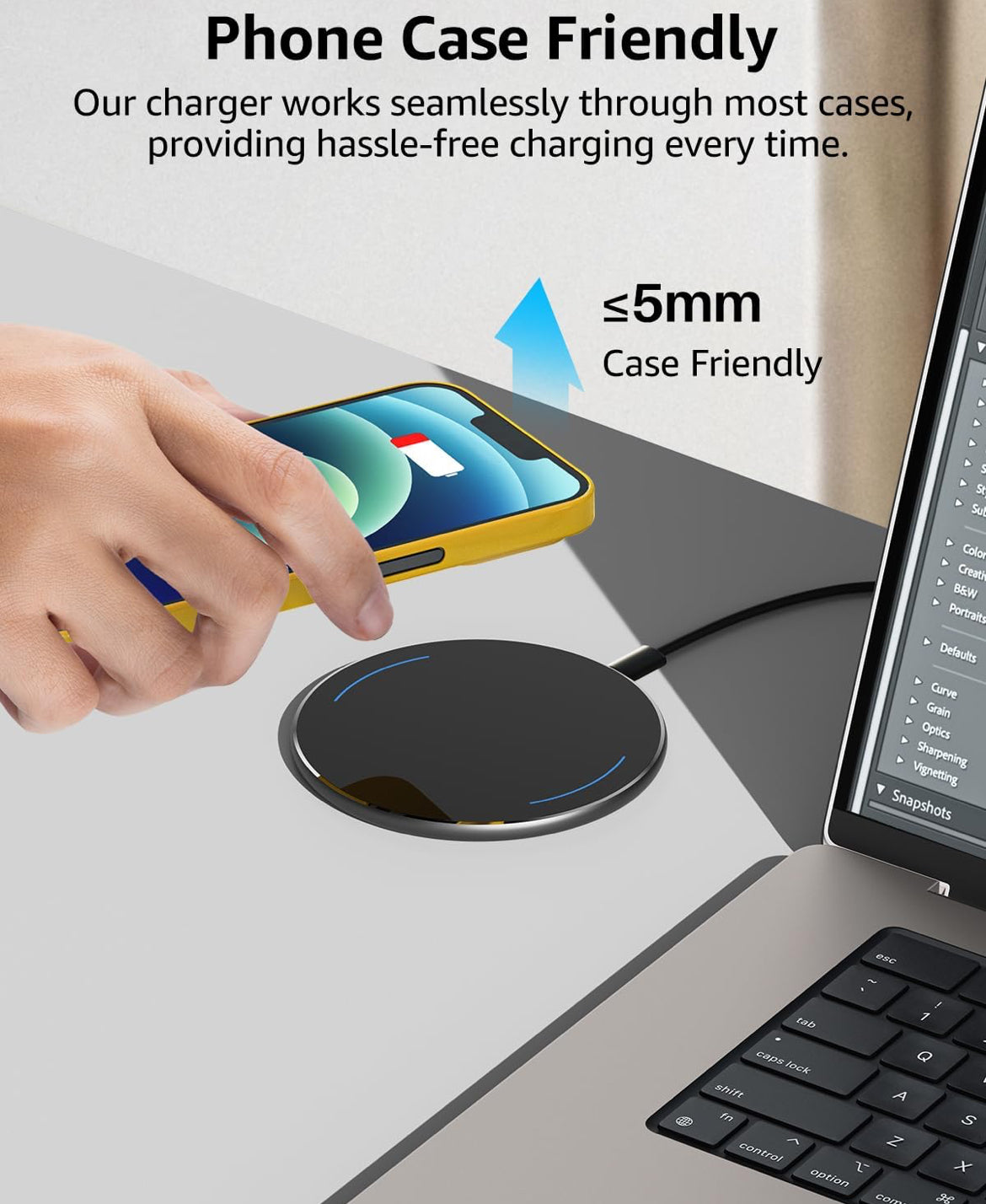 New Anti-Slip Wireless Charger 15W Max Fast Charging Pad Compatible w/ iPhone,Samsung Galaxy - Black