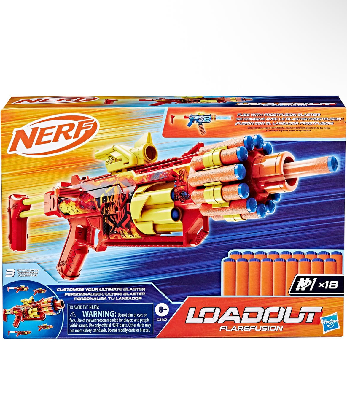 Nerf Loadout FlareFusion Blaster, 3 Interchangeable Attachment Accessories, 18 Nerf N1 Darts, Kids Toys & Gifts, Ages 8+