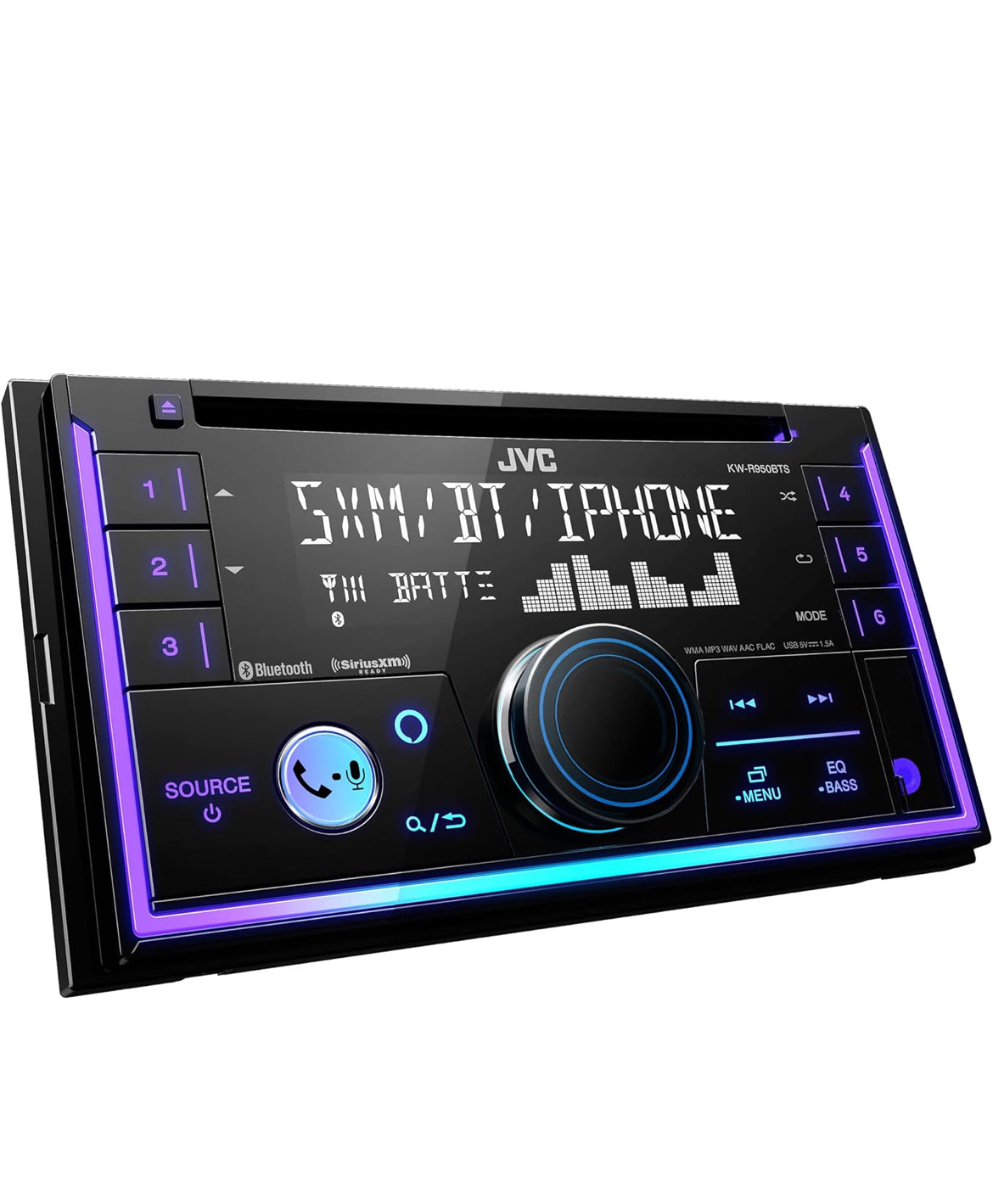 JVC KW-R950BTS Bluetooth Car Stereo Receiver with USB Port – LCD Display - AM/FM Radio - MP3 Player - Double DIN – 13-Band EQ (Black)
