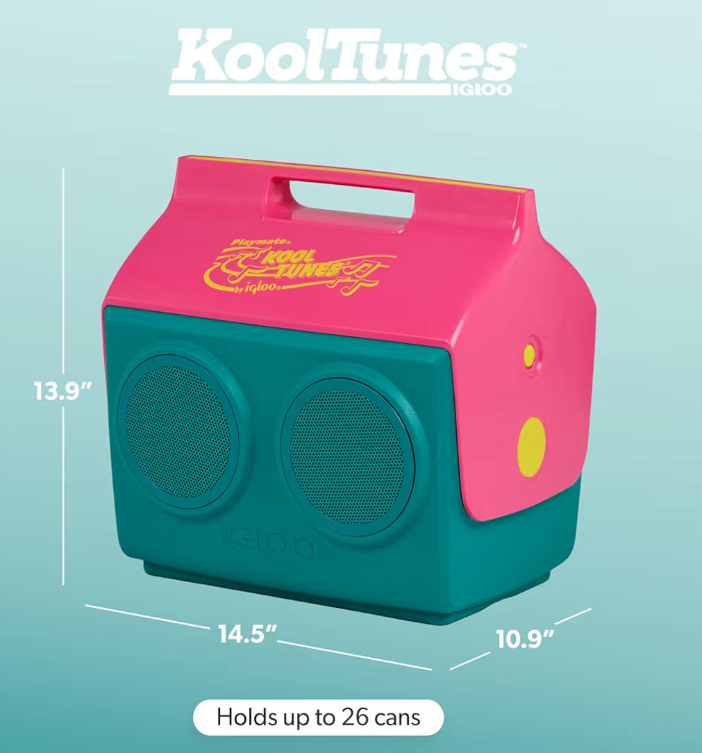 Igloo KoolTunes Retro Cooler – 14 Qt Playmate Bluetooth Boombox w/ Built-In Speakers (Jade - Pink)