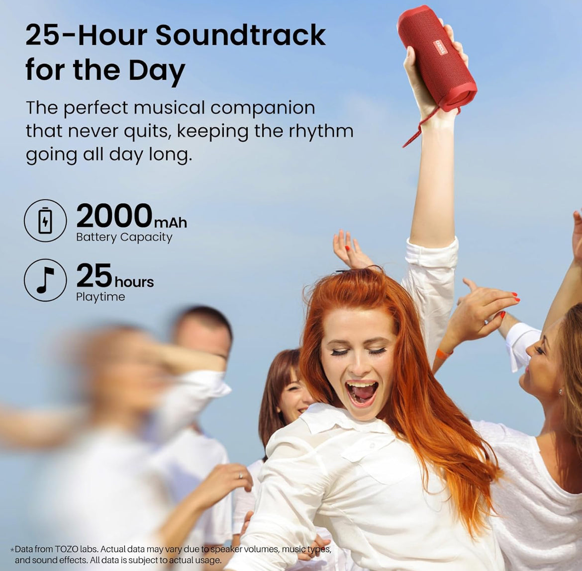 PA2 Portable Bluetooth Speaker w/ Dual Drivers & Dual Bass Diaphragms, Deep Bass Loud Stereo Sound, 25H Playtime, Custom EQ - RED