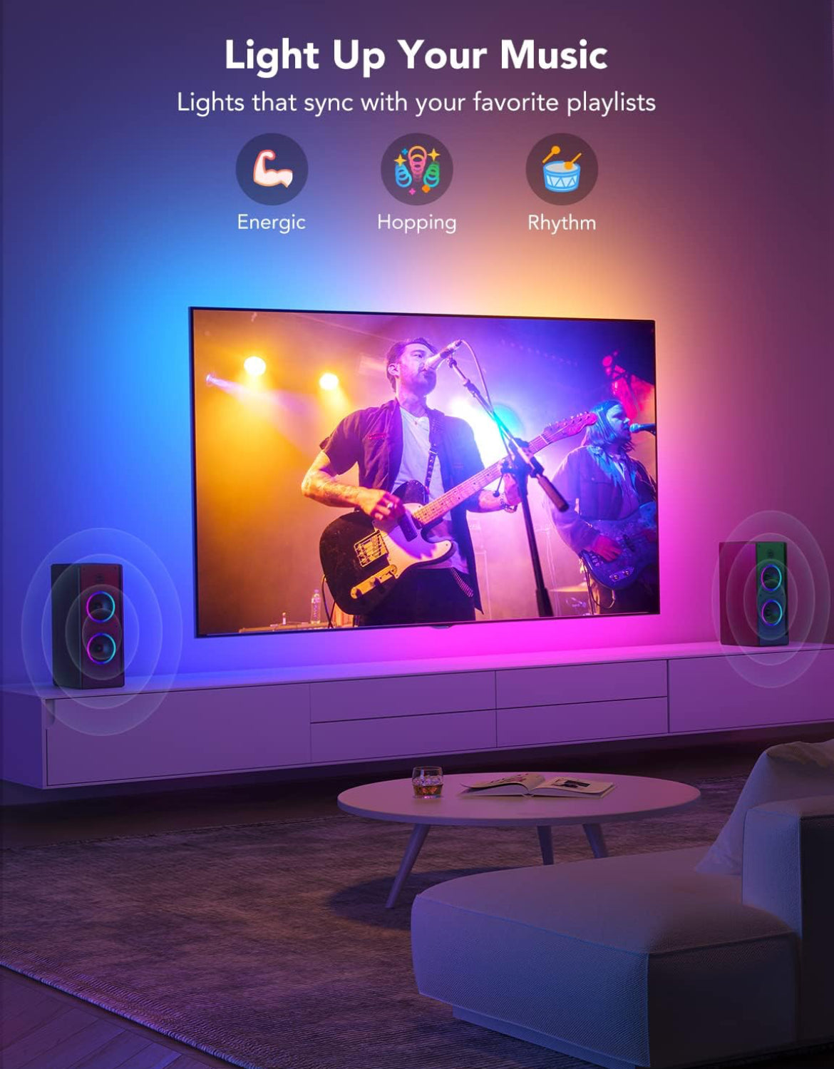 Govee TV LED Backlight, RGBIC Smart LED Strip Lights for 55-65 Inch TVs, Bluetooth and Wi-Fi APP Control, Works with Alexa & Google Assistant, Music Sync, 99+ Scene Modes, Adapter