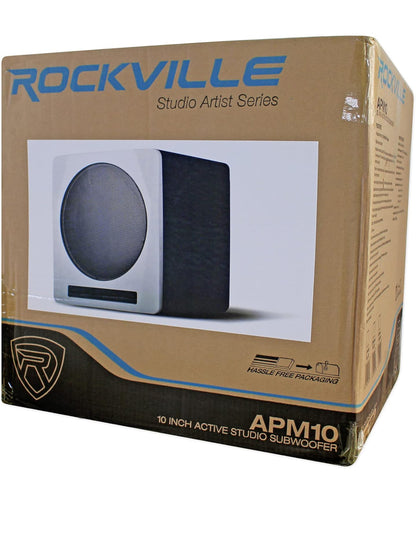 Rockville 2 APM6W 6.5" Aangedrewe Ateljeemonitors+Aktiewe 10" Subwoofer+Stande+Kussings
