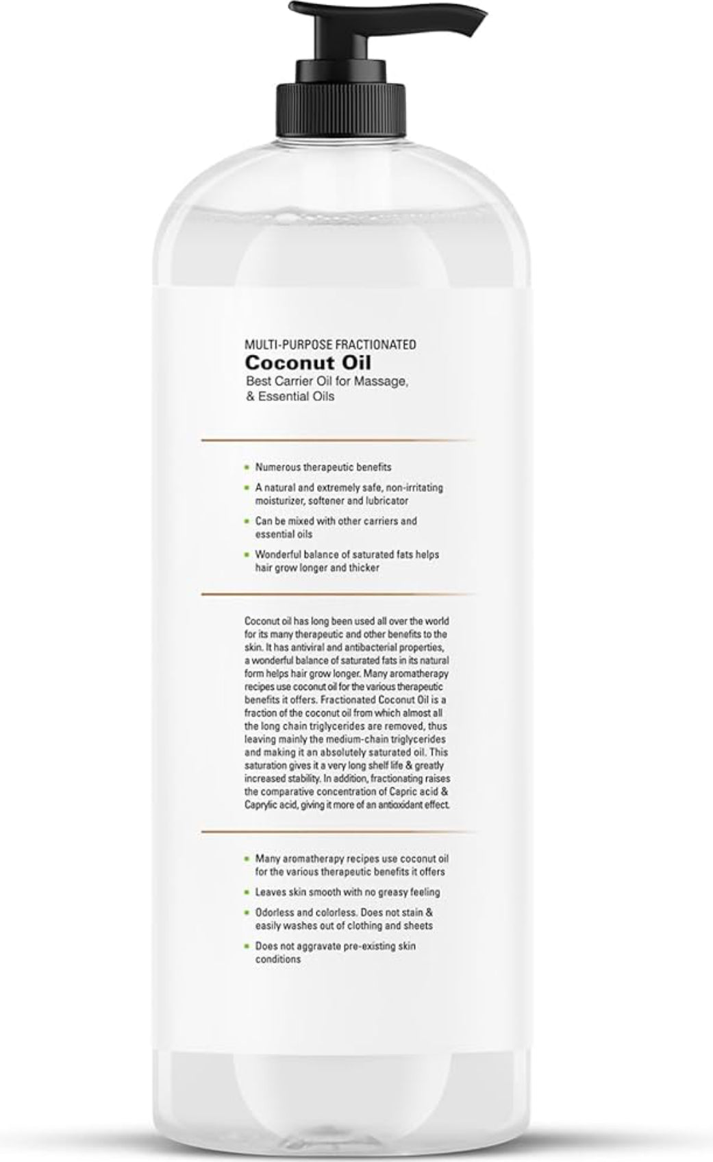 Suiwer Gefraksioneerde Kokosneutolie – Liggewig Vloeibare Draerolie vir Essensiële Olies, Massering, Vel, Hare & DIY Persoonlike Versorgingstoepassings – (16 Fl Oz)