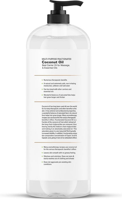 Suiwer Gefraksioneerde Kokosneutolie – Liggewig Vloeibare Draerolie vir Essensiële Olies, Massering, Vel, Hare & DIY Persoonlike Versorgingstoepassings – (16 Fl Oz)