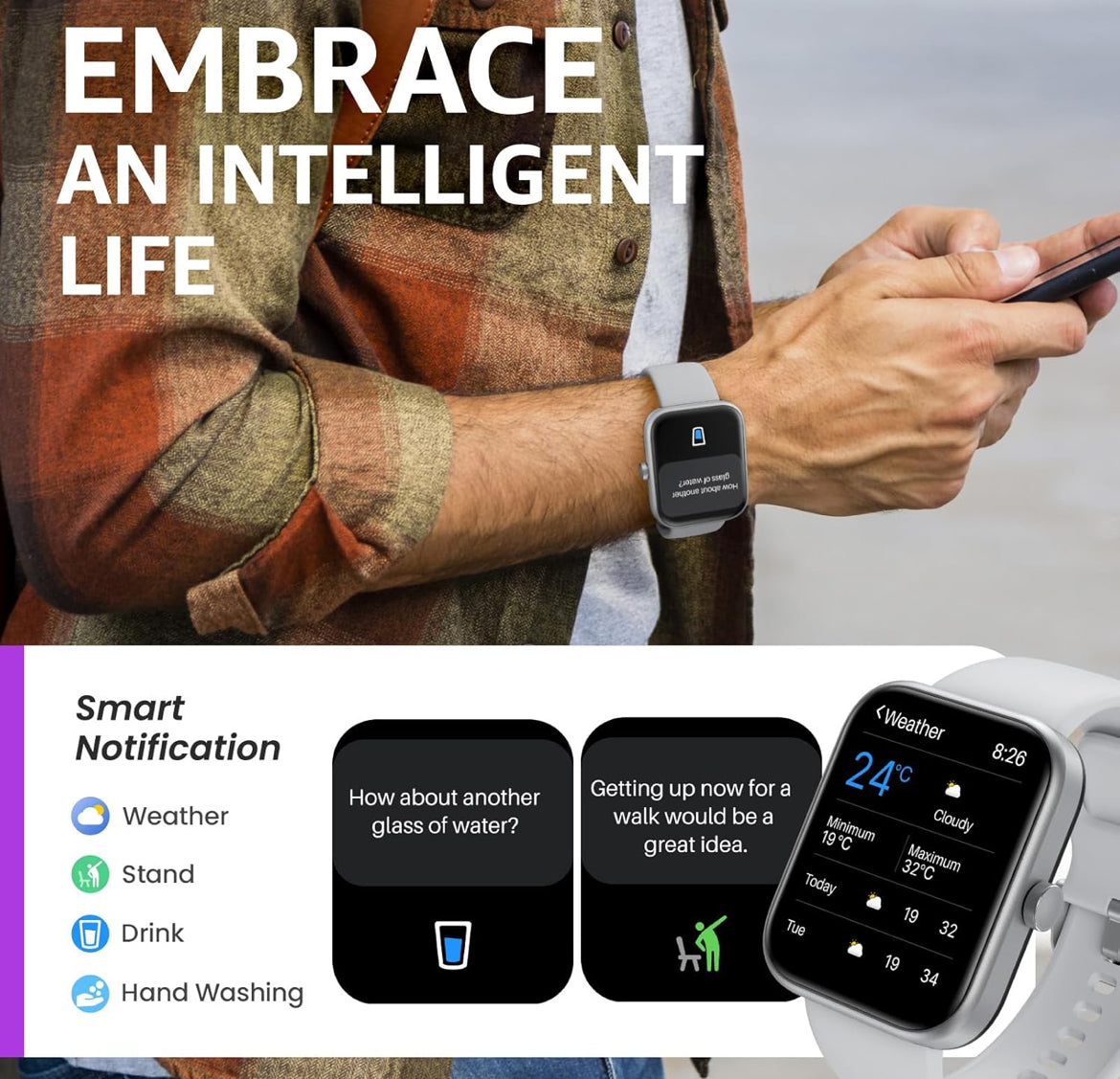 Upgraded Smart Watch for iPhone & Android, 1.83" Fitness Tracker Bluetooth Call IP68 Waterproof Sleep Monitor, 100+ Sport Modes