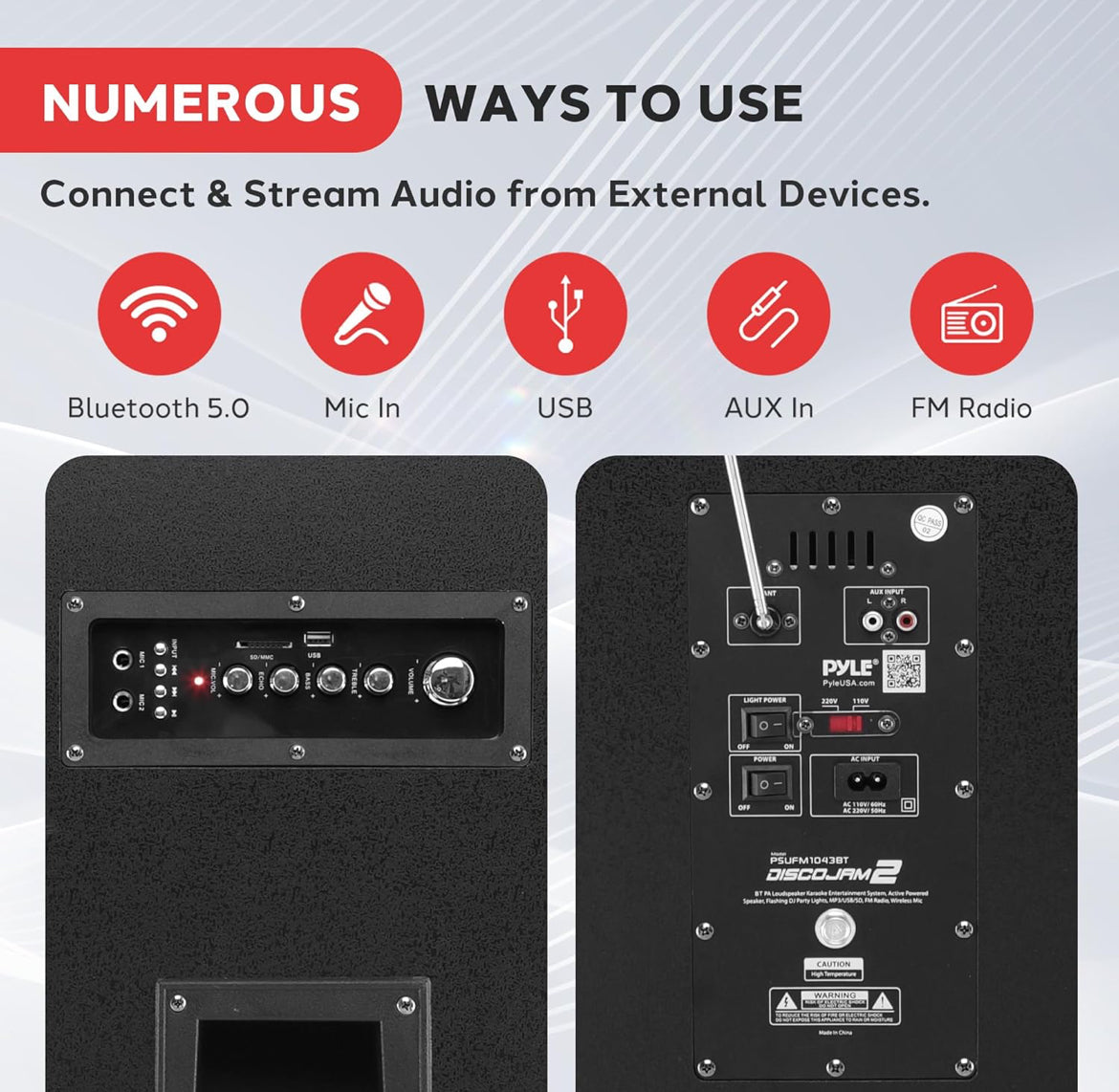 Draagbare Bluetooth PA Luidsprekerstelsel - 2000W Aktiewe Aangedrewe Buitestelsel met Mikrofooninvoer, Partytjieligte, USB SD Kaartleser, AUX/RCA/FM Radio, Wiele