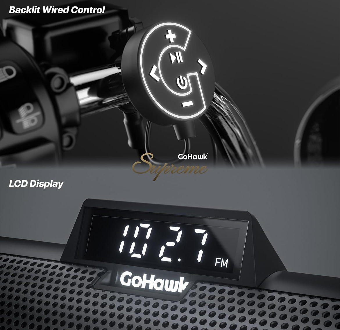 Motorcycle Speakers Bluetooth 6-Speaker Radio Audio System
Waterproof Aluminum Sound Bar, Built-in Amplifier, LED light, Remote Control, FM Radio/USB/AUX, Perfect for Harley ATV