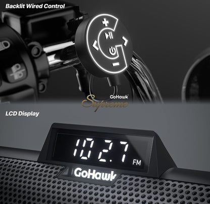 Motorcycle Speakers Bluetooth 6-Speaker Radio Audio System
Waterproof Aluminum Sound Bar, Built-in Amplifier, LED light, Remote Control, FM Radio/USB/AUX, Perfect for Harley ATV