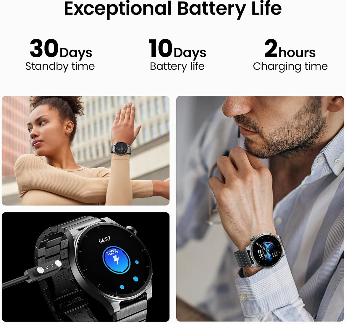 LED S5 Smart Watch 1.43" HD Sport Modes Fitness w/ Sleep Monitor, IP68 Waterproof, Stainless Steel Band