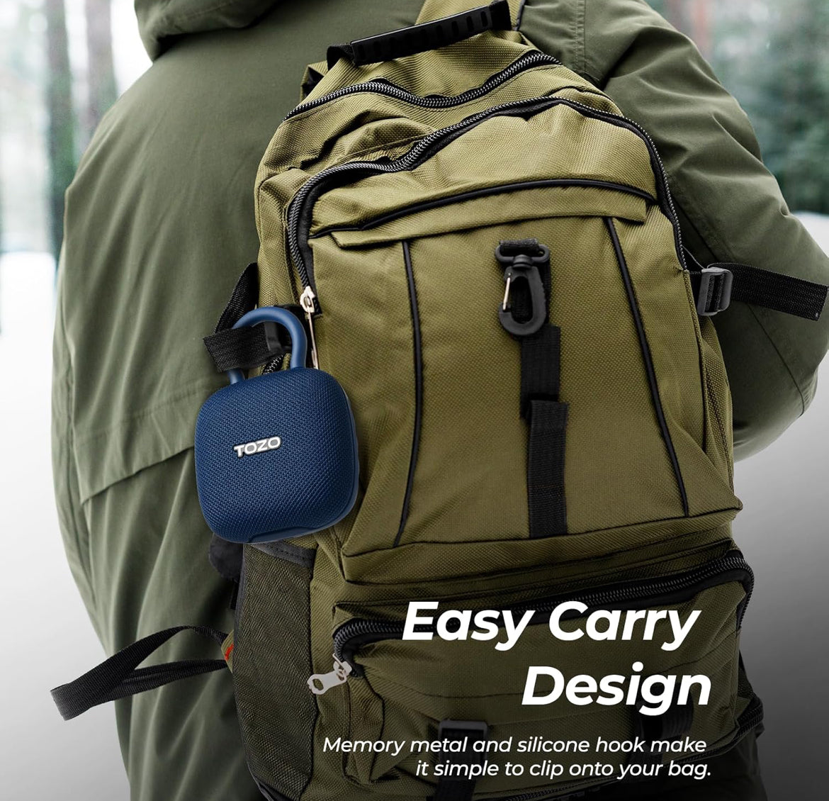 PE1 Mini Portable Bluetooth Speakers w/ Adjustable Carabiner IPX8 Waterproof, 32H Playtime - Blue