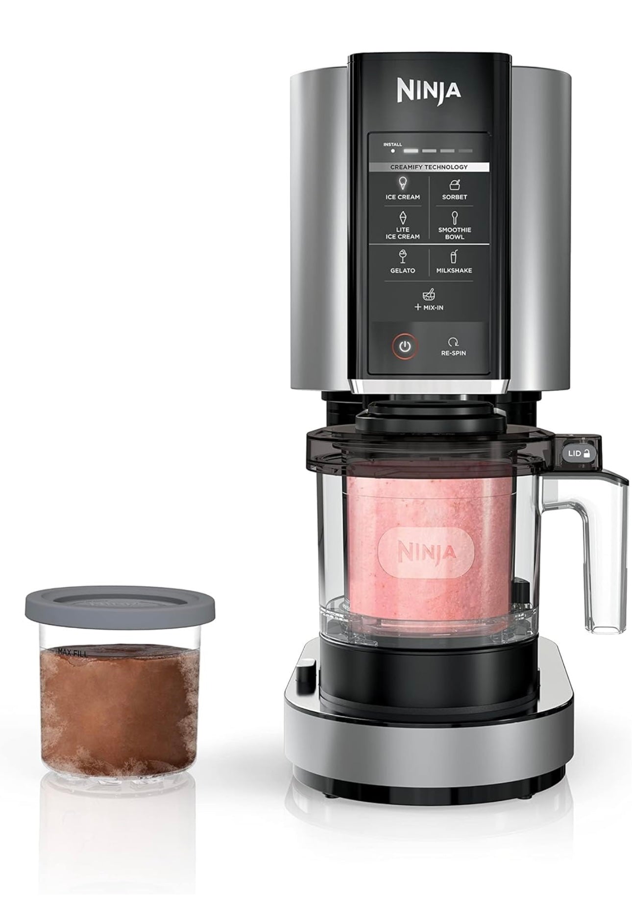 Ninja NC301 CREAMi Ice Cream Maker, for Gelato, Mix-ins, Milkshakes, Sorbet, Smoothie Bowls & More, 7 One-Touch Programs, with (2) Pint Containers & Lids, Compact Size, Perfect for Kids, Silver