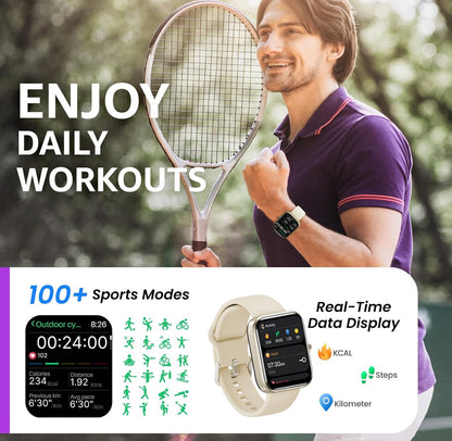 2025 New Upgraded Smart Watch for iPhone & Android, 1.83" Fitness Tracker Bluetooth, IP68 Waterproof Sleep Monitor - Gold
