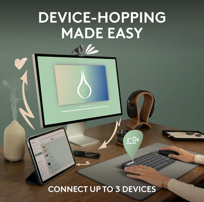 Logitech Pebble Keys 2 K380s, Multi-Toestel Bluetooth Draadlose Sleutelbord met Aanpasbare Kortpaaie, Slank en Draagbaar, Maklike Skakeling vir Windows, macOS, iPadOS, Android, Chrome OS - Tonal White
