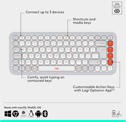 Logitech POP ICON Combo, Bluetooth-sleutelbord-en-muiskombinasie, Gemaklike Tik, programmeerbare Sleutels en Knoppies, Stil klikke, Maklike Skakel tot 3 Toestelle – Spierwit