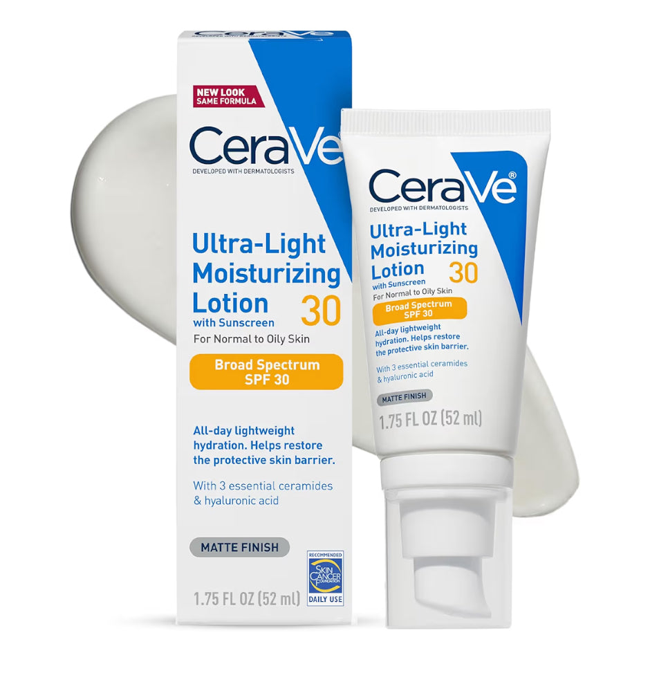CeraVe Ultra-ligte Bevogtigende Melk met SPF 30 Geformuleer met Hialuronzuur & Smeriede - Mat Afwerking (1.7 Onse)