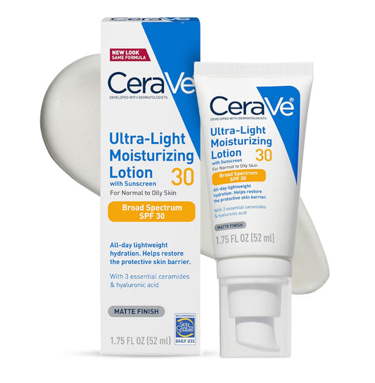 CeraVe Ultra-ligte Bevogtigende Melk met SPF 30 Geformuleer met Hialuronzuur & Smeriede - Mat Afwerking (1.7 Onse)