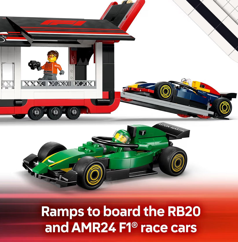 LEGO City F1 Trok met RB20 & AMR24 F1 Motorspeelgoed - Modelmotor Boustel Speelgoed