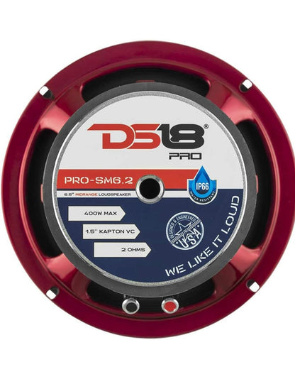 DS18 PRO-SM6.2 Slim Luidspreker - 6.5", Middeltoon 400W Maks Krag 2 Ohms IP66 Waterweerstand 1 STUK