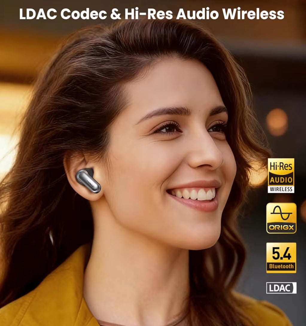 NC20 Active Noise Cancelling Wireless Earbuds, LDAC Hi-Res Sound Bluetooth, 80H Playtime, Dual Pairing, 32 EQ via App, IPX8 Waterproof - Wireless Charging Case