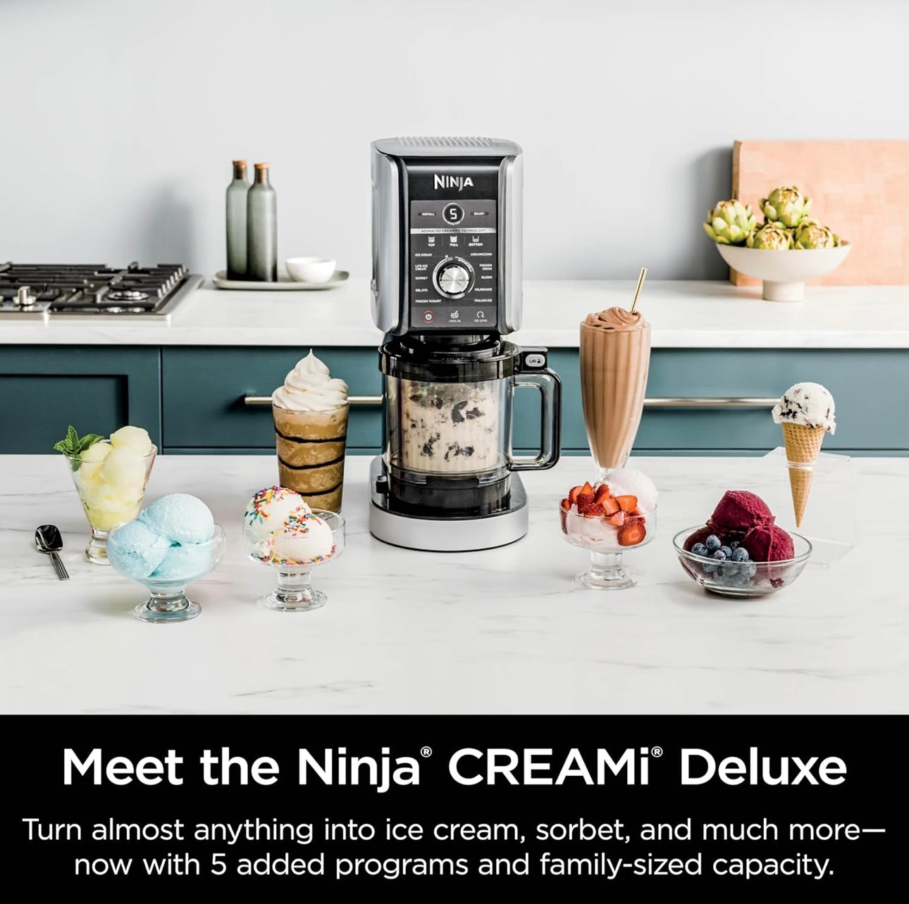 Ninja CREAMi Deluxe Ice Cream & Frozen Treat Maker for Ice Cream, Sorbet, Milkshakes, Frozen Yogurt, & More, 11-in-1, XL Capacity, Silver, Includes (2) Family-Sized 24 oz. Tubs, NC501