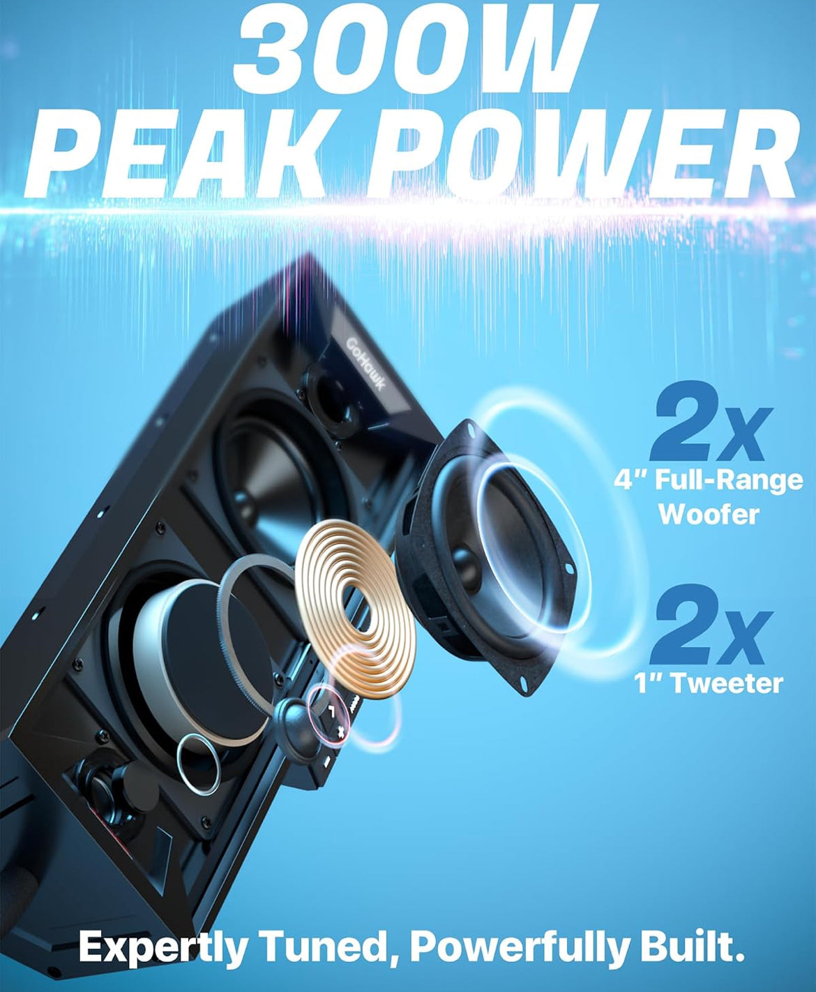 15" UTV Sound Bar w/ Bluetooth, IP66 Waterproof ATV Soundbar 300W Peak Power, Sync Mode, FM Radio/USB/AUX, Detachable Remote