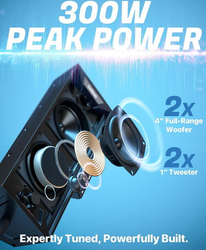 15" UTV Sound Bar w/ Bluetooth, IP66 Waterproof ATV Soundbar 300W Peak Power, Sync Mode, FM Radio/USB/AUX, Detachable Remote
