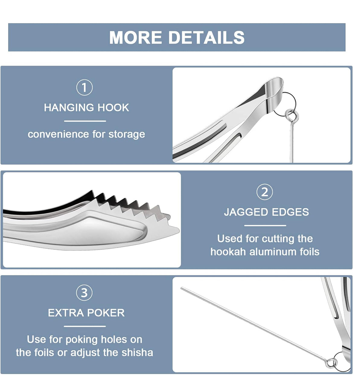 Hookah Tongs Thick Stainless Steel Hookah Coal Tongs with Foil Poker 6.3" Long Sturdy Heavy Duty Hookah Accessories for Smoking Shisha Charcoal BBQ Kitchen Home Tools 2 Pairs (Silvery)