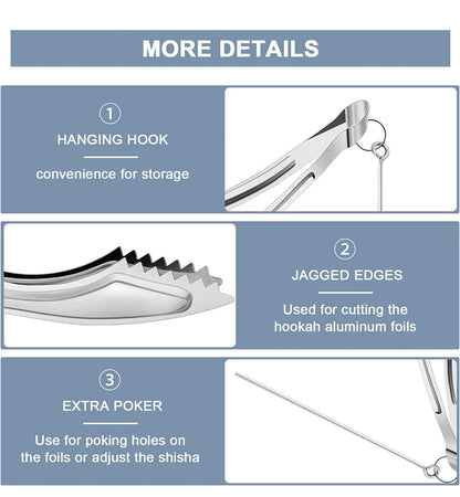 Hookah Tongs Thick Stainless Steel Hookah Coal Tongs with Foil Poker 6.3" Long Sturdy Heavy Duty Hookah Accessories for Smoking Shisha Charcoal BBQ Kitchen Home Tools 2 Pairs (Silvery)
