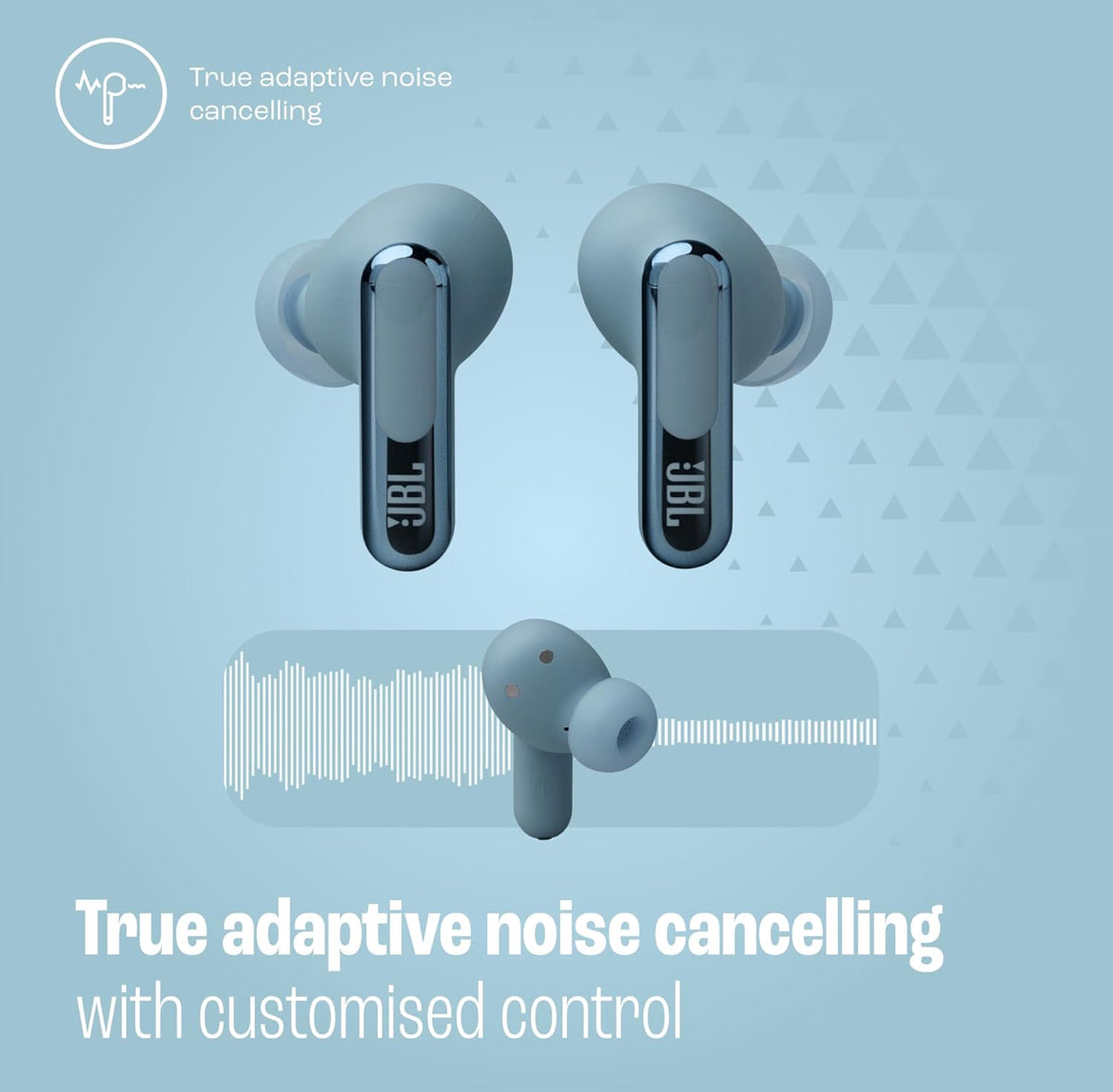 JBL Live Beam 3 - True Wireless Noise-Cancelling Closed-Stick Earbuds, 48Hrs Total Playback, Wireless Charging, 6 Mics for Perfect Calls, Multi-Point Connection, IP55 Waterproof and dustproof (Blue)
