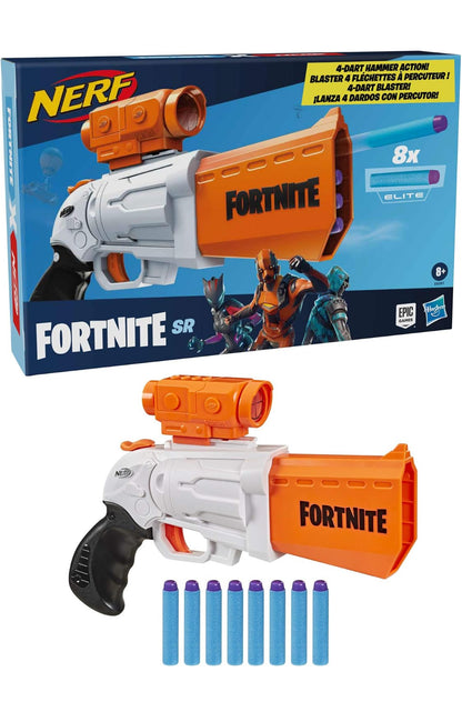Nerf Fortnite SR Blaster - 4-Dart Hammer Action - Includes Removable Scope and 8 Official Nerf Elite Darts - for Youth, Teens, Adults