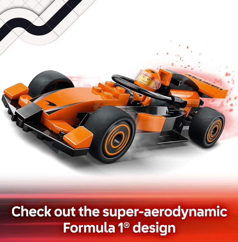 LEGO City F1-renjaer met McLaren-renmotor-speelding – Modelmotorboustel F1-versamelstuk met 'n renjaer-minifiguur