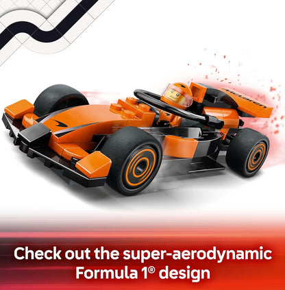 LEGO City F1-renjaer met McLaren-renmotor-speelding – Modelmotorboustel F1-versamelstuk met 'n renjaer-minifiguur