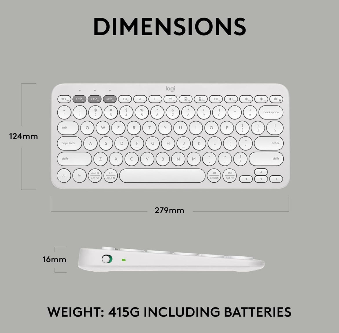 Logitech Pebble Keys 2 K380s, Multi-Toestel Bluetooth Draadlose Sleutelbord met Aanpasbare Kortpaaie, Slank en Draagbaar, Maklike Skakeling vir Windows, macOS, iPadOS, Android, Chrome OS - Tonal White