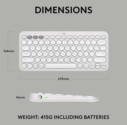 Logitech Pebble Keys 2 K380s, Multi-Toestel Bluetooth Draadlose Sleutelbord met Aanpasbare Kortpaaie, Slank en Draagbaar, Maklike Skakeling vir Windows, macOS, iPadOS, Android, Chrome OS - Tonal White
