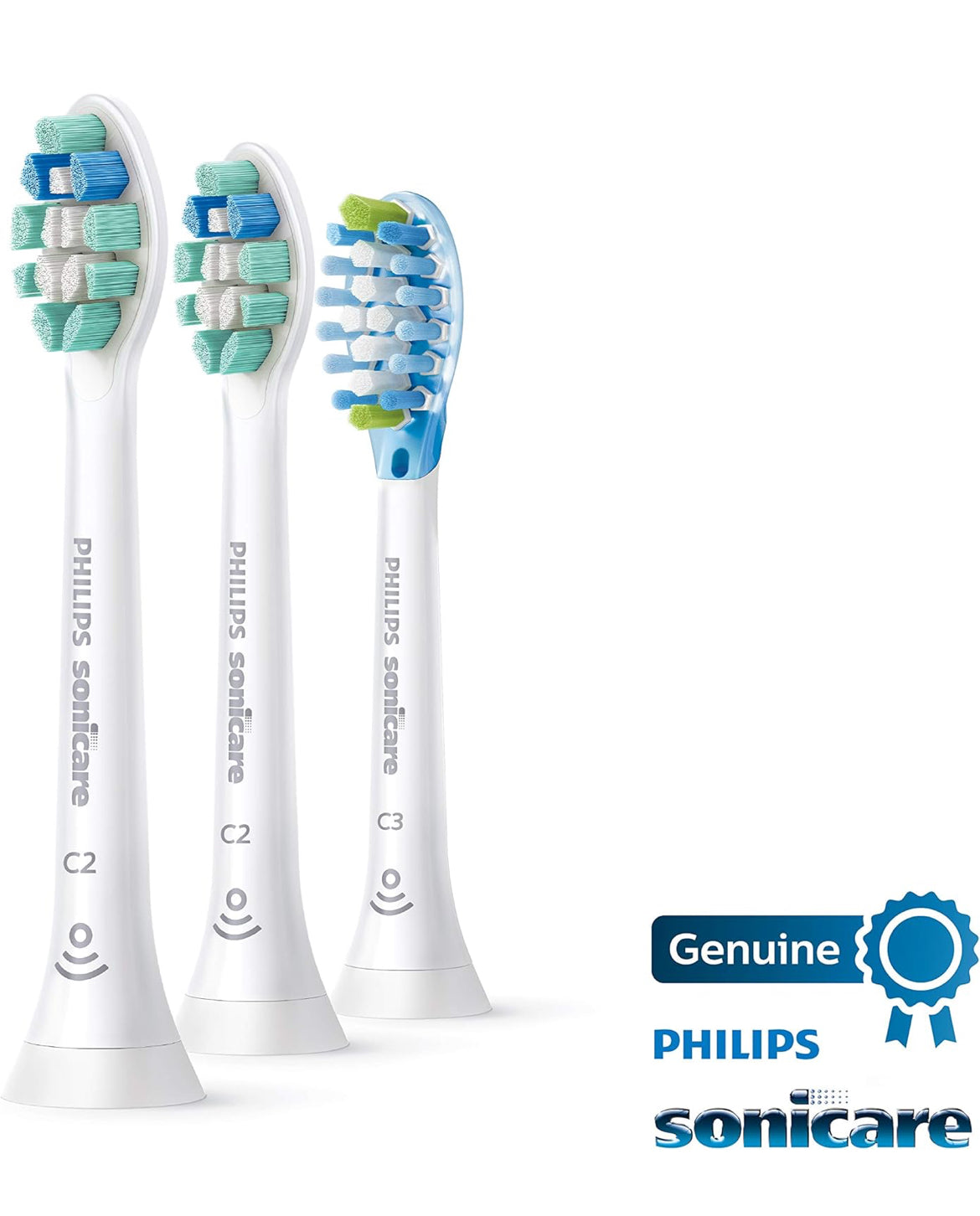 Philips Sonicare Oorspronklike Tandeborselkop Verskeidenheidspak, C3 Premium Plaque Control en C2 Optimal Control, 3 Borselkoppe, Wit, HX9023/69
