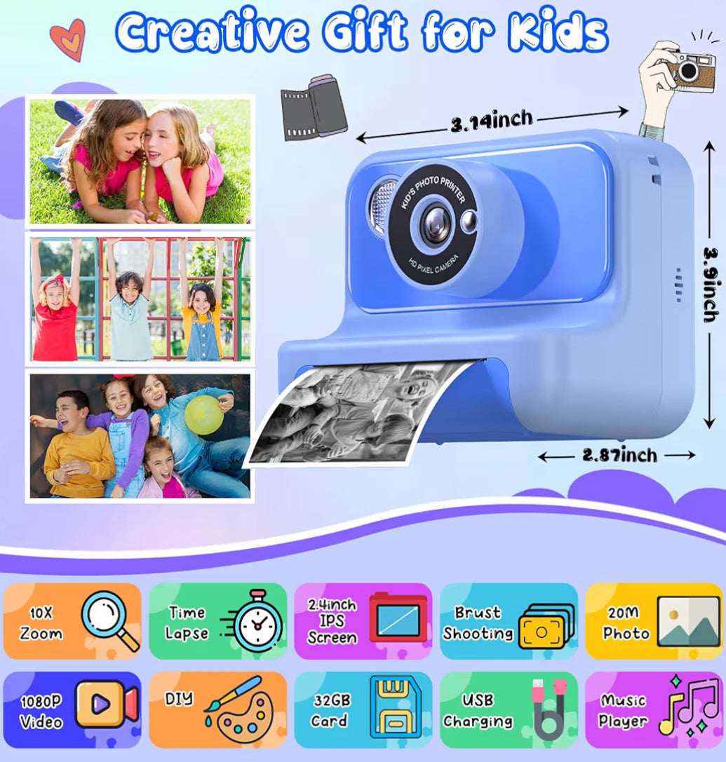Kinders kitsdruk 1080P HD Video Digitale Kamera met 32G Kaart - (Blou)