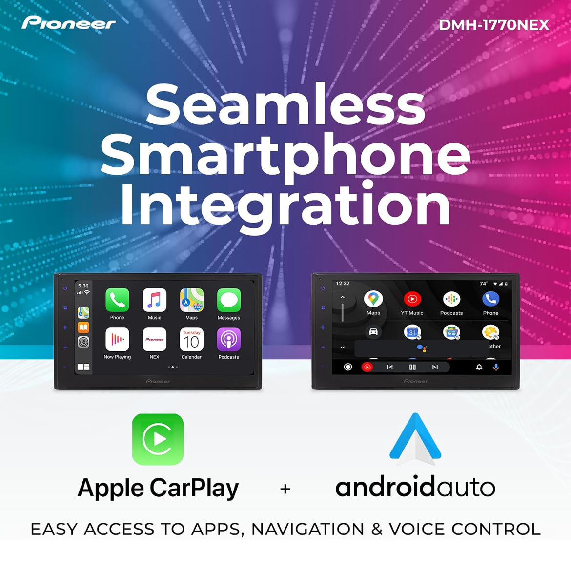 Pioneer DMH-1770NEX 6.8" Capacitive Touchscreen Double Din Car Stereo
Digital Multimedia Receiver, Wired CarPlay & Android Auto, Bluetooth, Backup Cam, FLAC, AM/FM, Front/Rear/Sub RCA Preouts