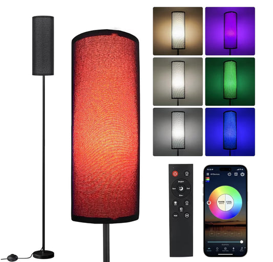 Swart- Vloerlampe 9W RGB LED Gloeilamp Moderne Vloerlampe, Dimbaar Kleurtemperature & Helderheid Lang Staanlampe, Voetschakelaar