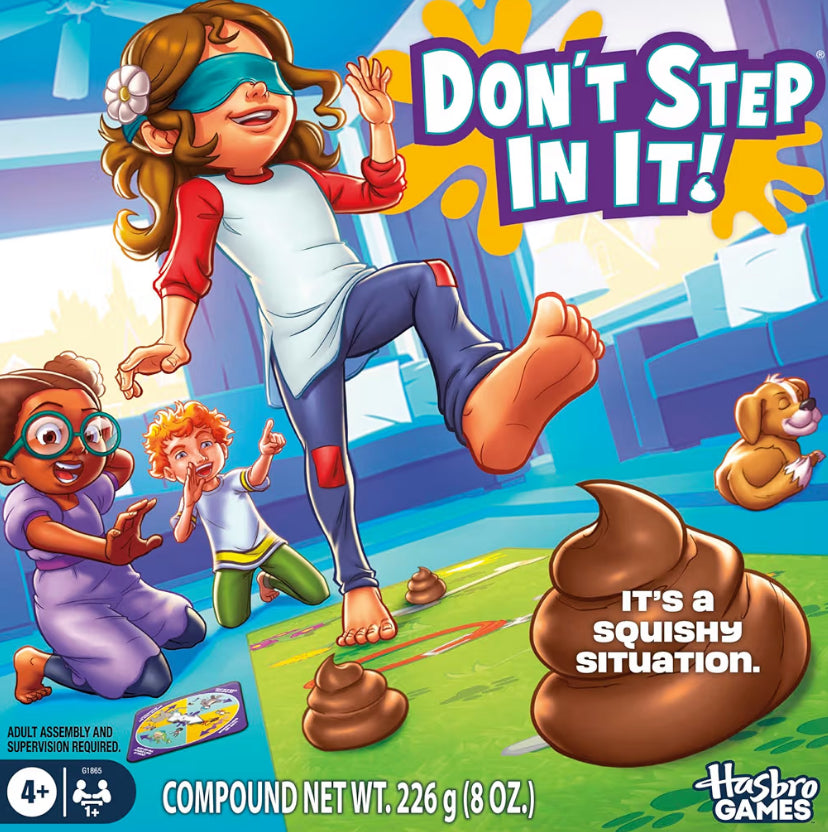 Hasbro Gaming Don't Step in It!  Game, Blindfolded, Poop Party Game | Spinner with 8 Fun Animal Moves - Funny Kids Board Games