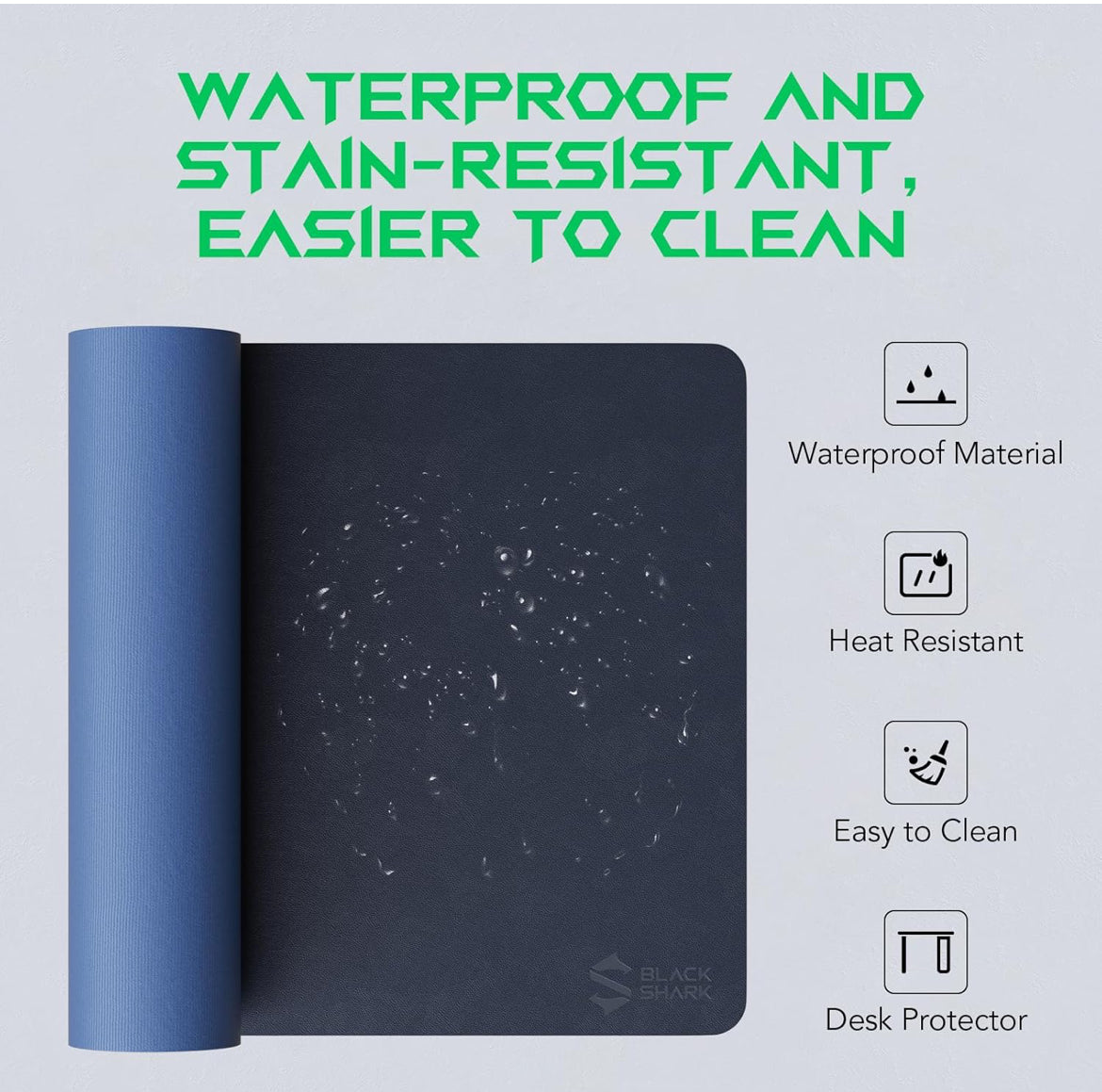 Black Shark Non-Slip Leather Desk Pad, Keyboard Gaming Mouse Mat (31.4" x 15.7" x 0.12"), Large Desk Cover, Waterproof Writing Pad, Suitable for Office, Home - Manta P9 Dark Blue