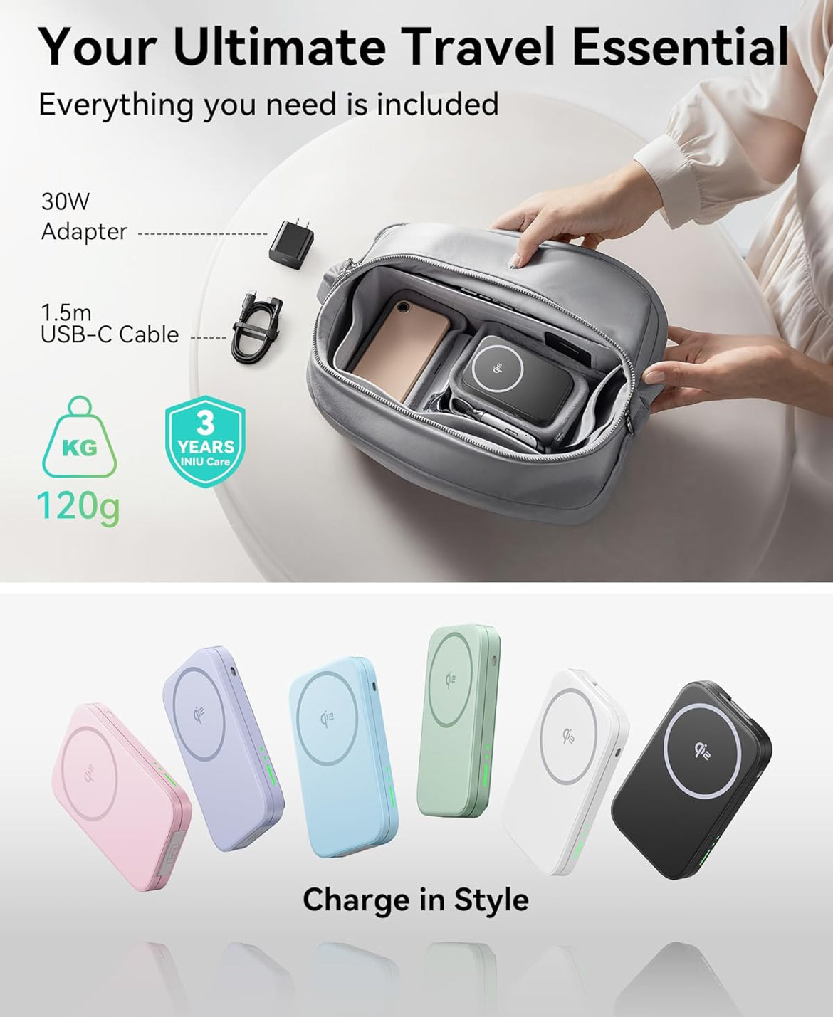 INIU 3 in 1 Wireless Charging Station, Qi2 Certified 15W Travel Charger for Apple Multiple Devices, Foldable Charger Stand for iPhone 16 15 14 13 12 Series Apple Watch AirPods (with Adapter)