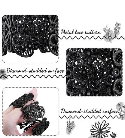 2 Stuks Swart Armband vir Vroue Gotiese Vintage Filigree Juweliersware Damesboeie Armbande Boheemse Kant Armband Kant Manchet Armband Wye Rek Strass Stelling