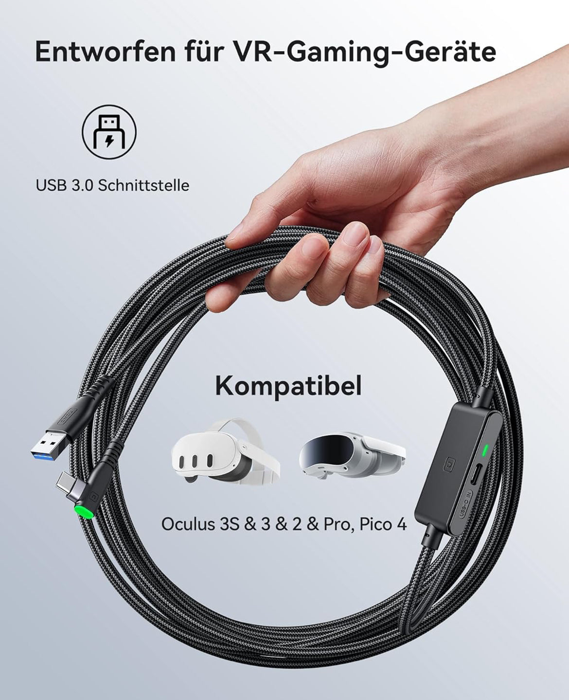 INIU Link Cable with Charging [16ft] for Meta Quest 3s Oculus Quest 3 Quest 2/Pro, Pico 4, PC VR, Steam VR, USB 3.0 High Speed Data Cable, USB C Charger Cord for VR Headset Accessories