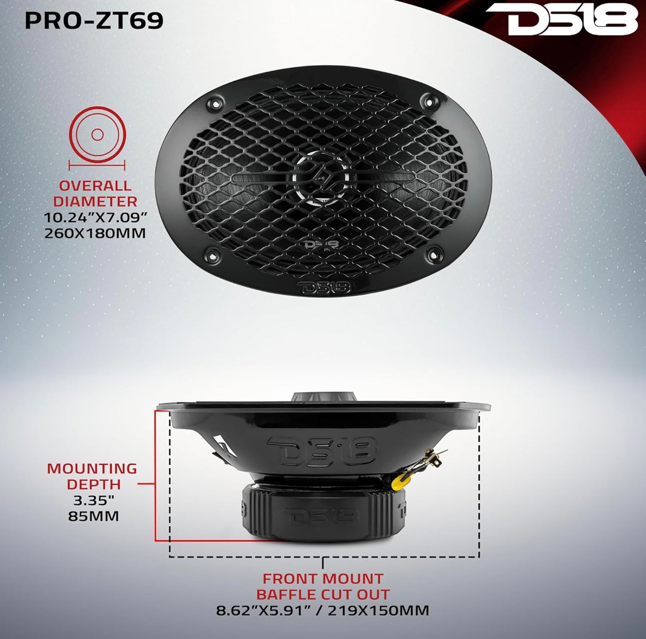 DS18 PRO-ZT69 6x9 Inches Pro Audio Coaxial Midrange Speakers with Built-in Bullet Tweeter, 4-Ohms