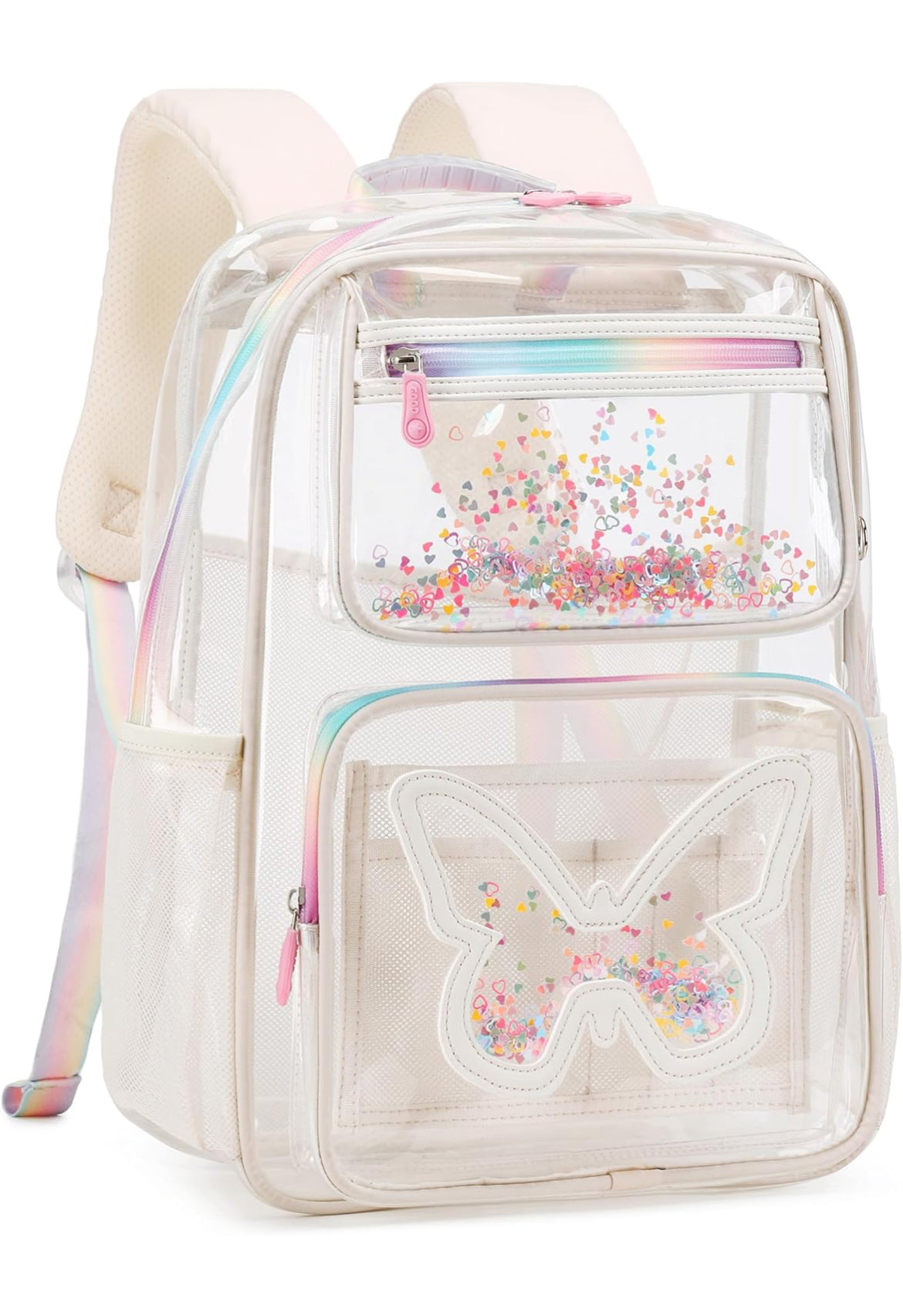 Clear Backpack for Girls Women Transparent Kids Elementary College School Bag Travel Laptop Backpacks Large Bookbags (Beige)
