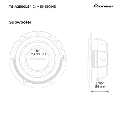 Pioneer TS-A2500LS4 10” Vlakmontering Komponent Subwoofer, 1200 Watt Maks Krag