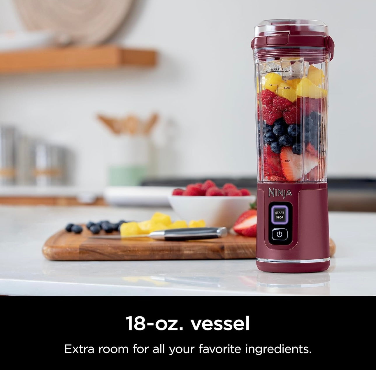 Ninja BC151CR Blast Portable Blender, Cordless, 18oz. Vessel, Personal Blender BPA Free, Leakproof-Lid & Sip Spout, USB-C Rechargeable, Dishwasher Safe Parts - Cranberry Red