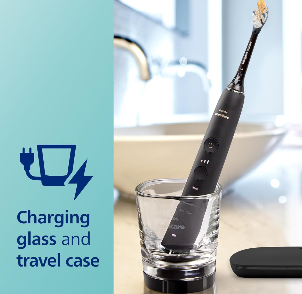 Philips Sonicare DiamondClean Smart 9300 Elektriese Tandeborsel, Soniese Tandeborsel met Toep, Druksensor, Borselkopbespeuring, 4 Borselmodusse en 3 Intensiteitsvlakke – Swart (Model HX9903/15)