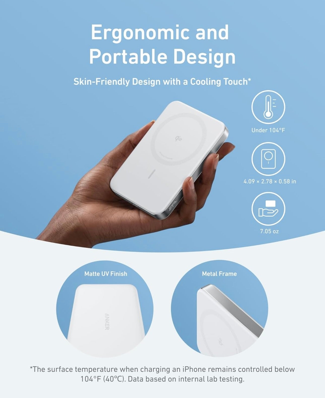 Anker MagGo Power Bank, Ultra Slim 10000mAh Magnetic Battery Pack, Qi2 Certified - WHITE